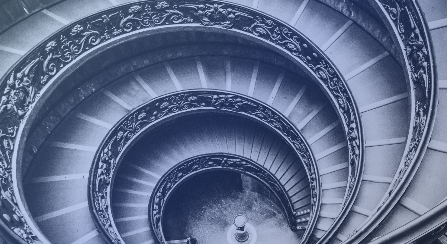A spiral staircase viewed from above